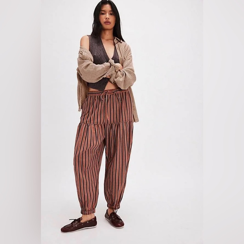 Free People Ellie Striped Pull-On Barrel Pants